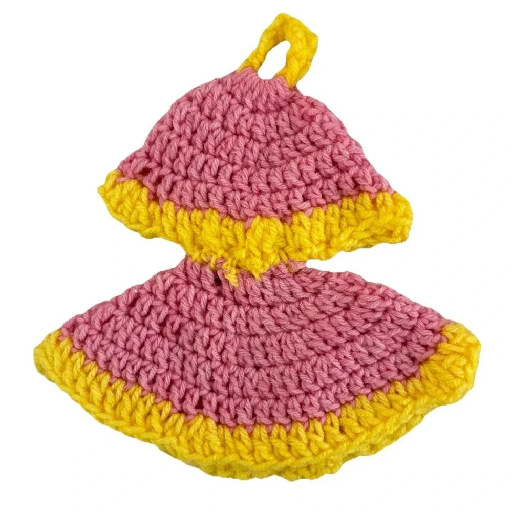 Handmade Trivet Hot Pad Pot Holder Yellow Pink Decor Crochet Handmade (2) NEW